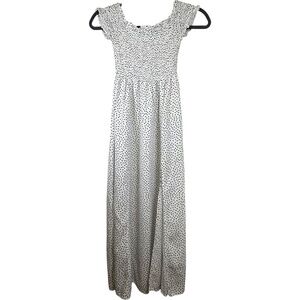 AMISU Smocked Polka Dot Maxi Dress White Black Slit Size 6